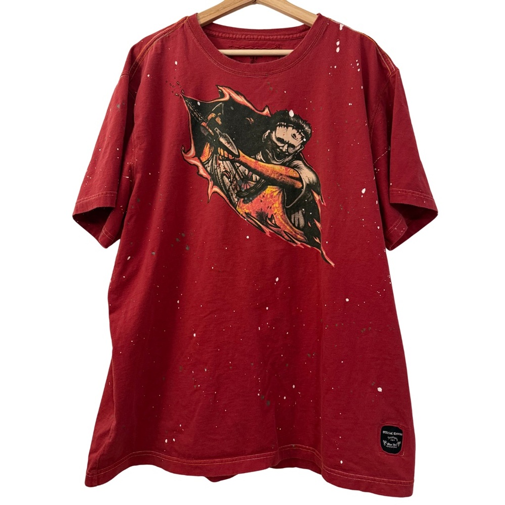 InkSlingers USA Red Graphic T-Shirt – Horror Chainsaw Grunge Splatter, Men’s XL